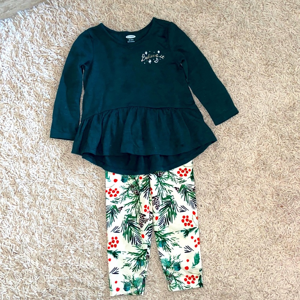 Girls 18-24 Months Christmas Outfit Green Red Pants